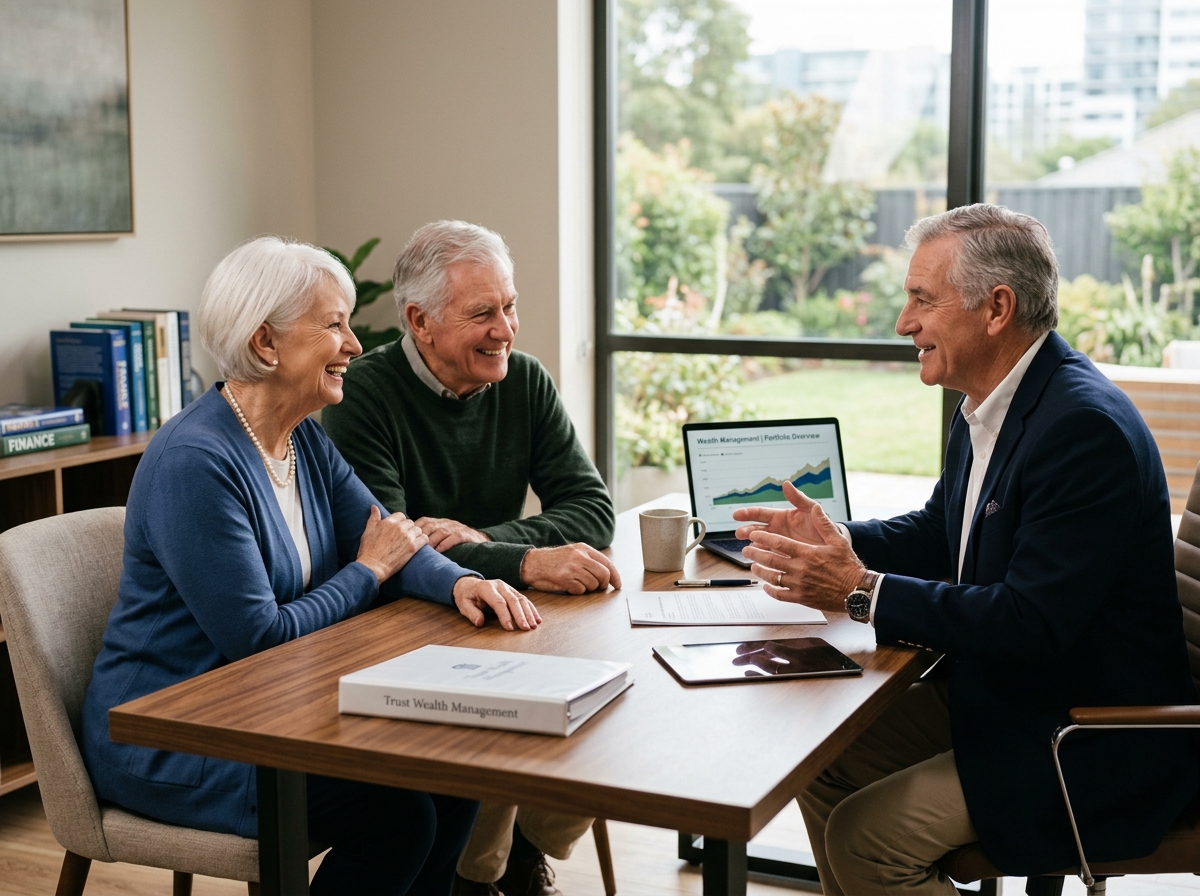 Financial advisor helping elderly couple with retirement plan